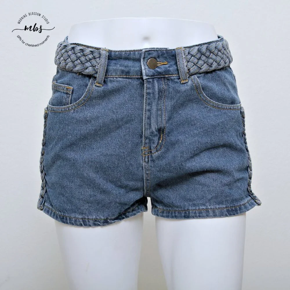 Superdown at Revolve Angeline Braided Mid‎ Rise Cotton Denim Shorts